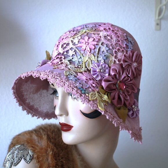 @0s Flapper Garden Party Wide Brim Hat
